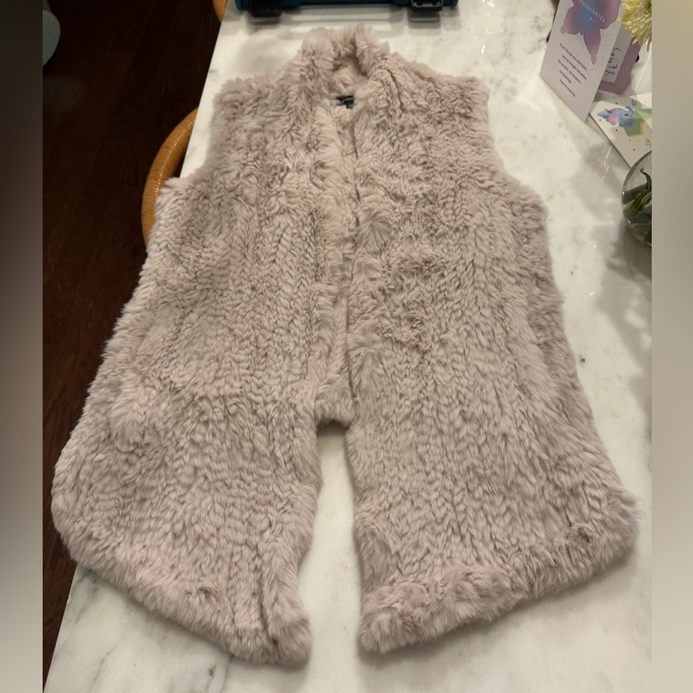 June- Tan 100% Real Rabbit Fur Vest - Picture 2 of 4